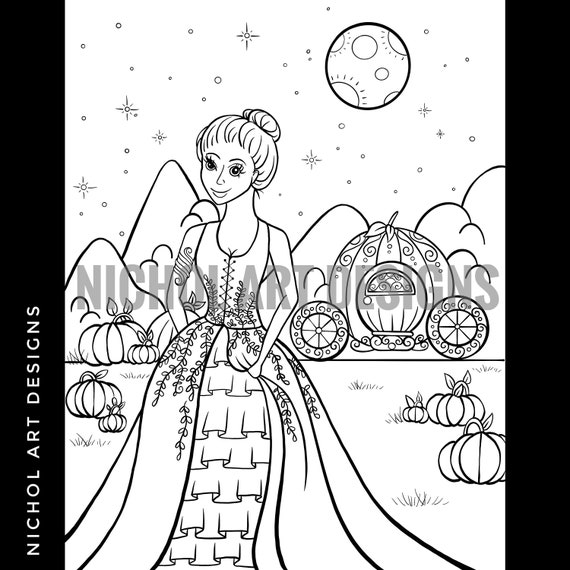 Cinderella coloring page digital download cinderella and carriage printable colouring page downloadable coloring page