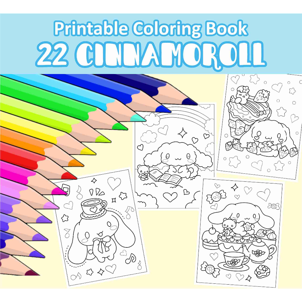 Softcopy pdf cinnamoroll printable coloring book for kids adults stress relief relaxing activity malaysia