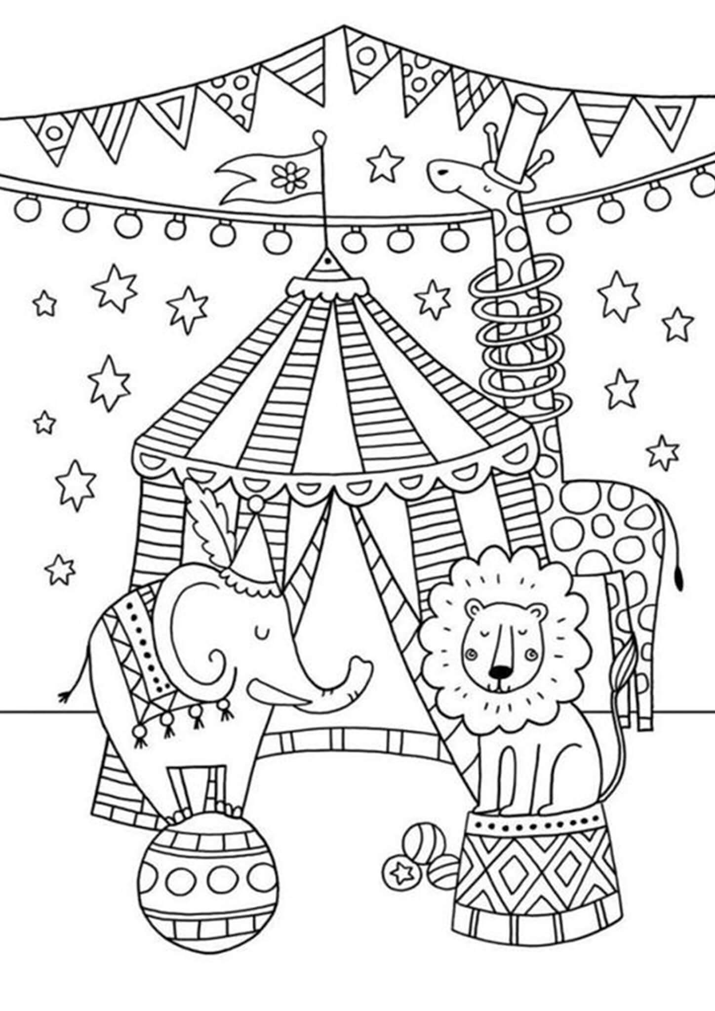 Free easy to print circus coloring pages