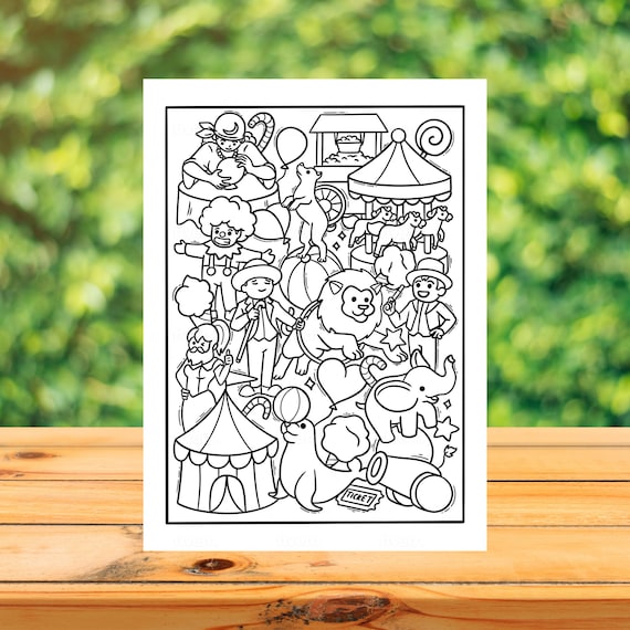 Carnival cute doodle coloring page circus digital adult coloring print printable colouring sheet instant download