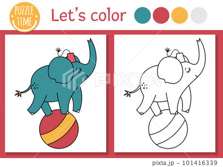 Circus coloring page for children with elephant