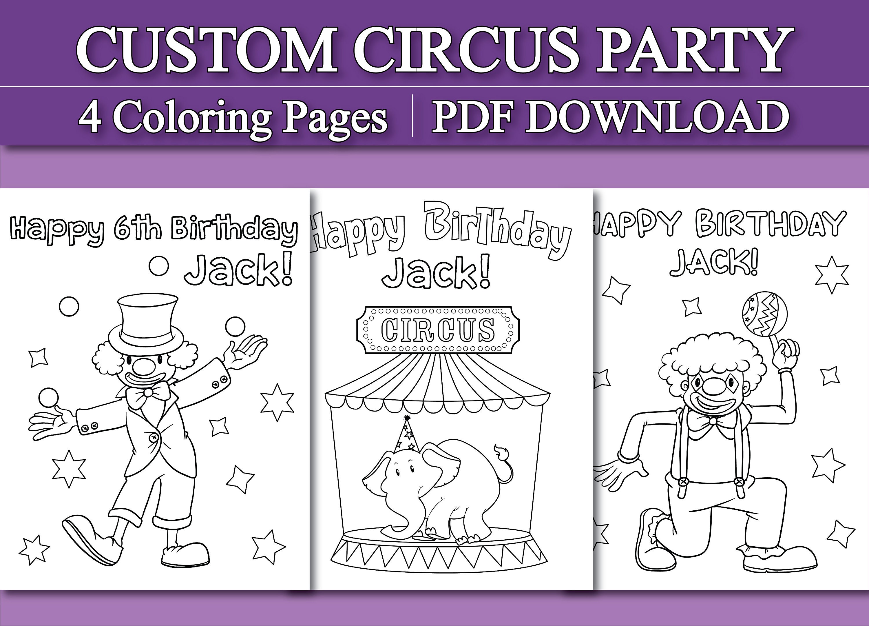 Personalized circus birthday coloring pages for kids custom circus birthday party coloring kids circus birthday party activity