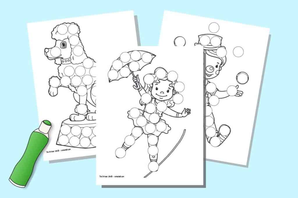 Free printable circus dot marker dab it coloring pages
