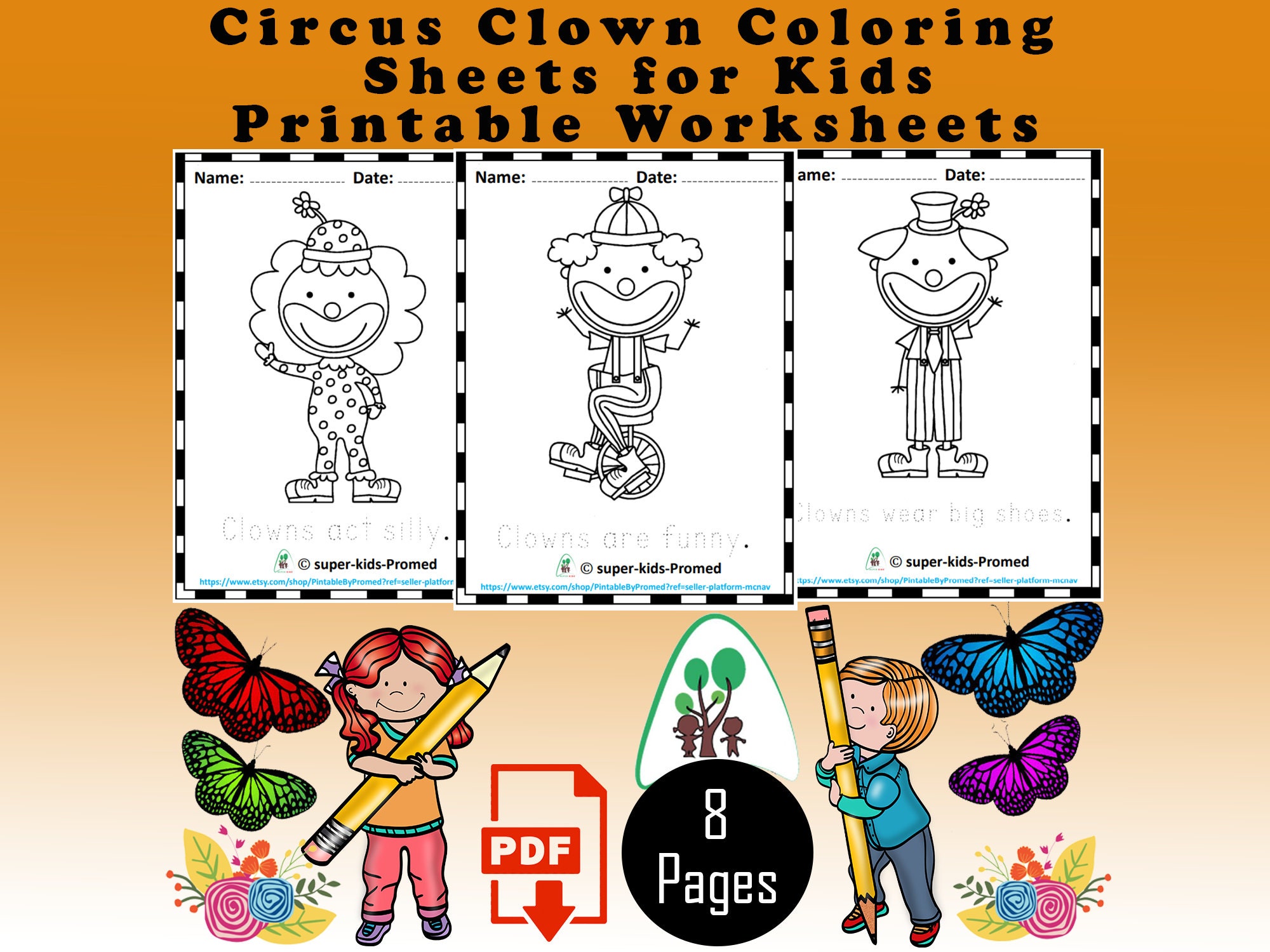 Circus clown coloring sheets for kids