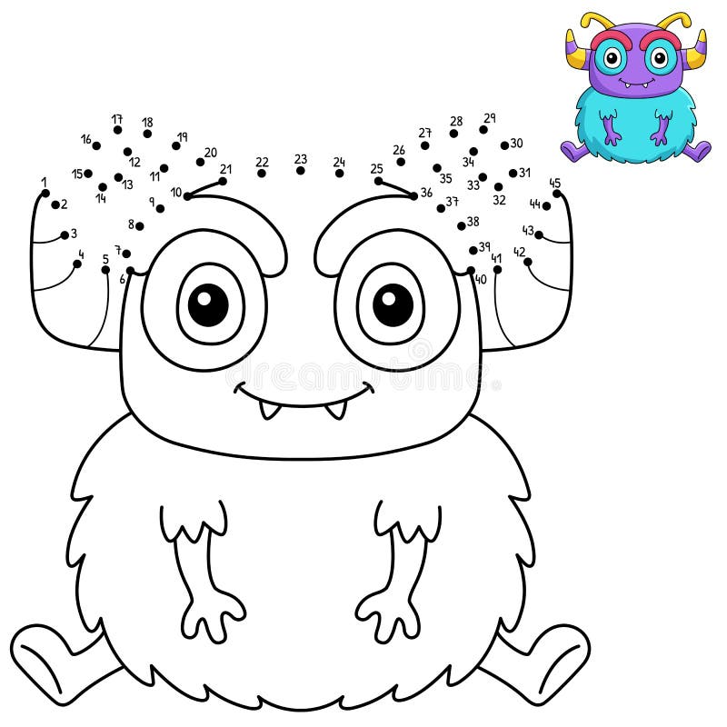 Dot to dot sitting monster isolated coloring page stock vector