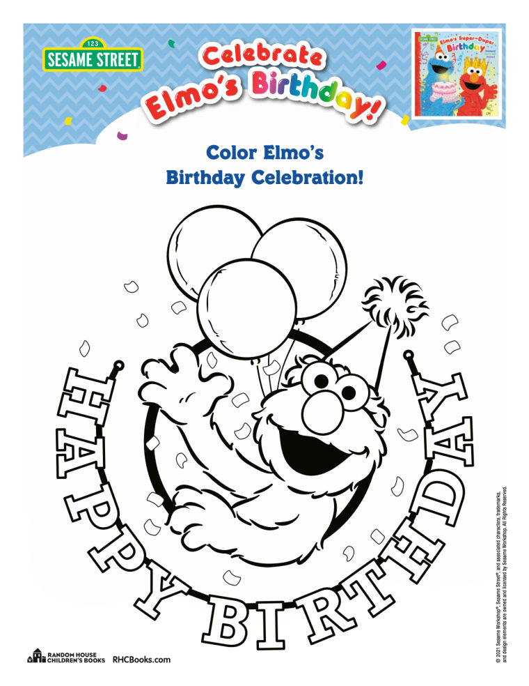 Free printable elmo birthday coloring page