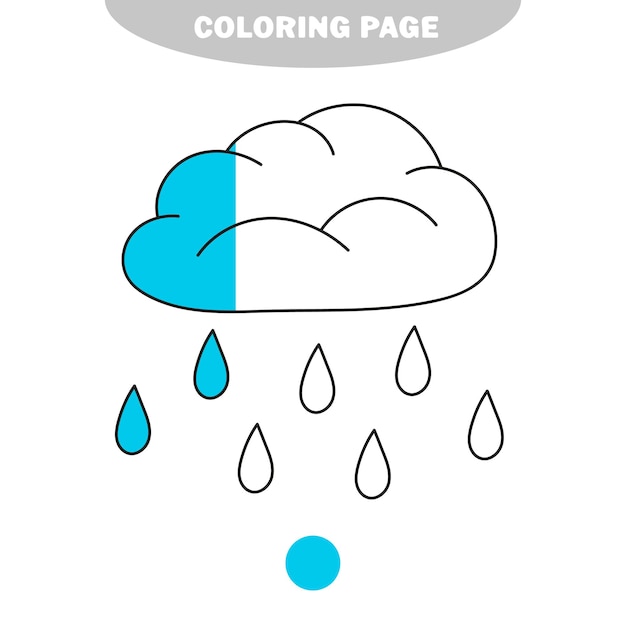 Premium vector simple coloring page cute raining cloud vector black and white coloring page