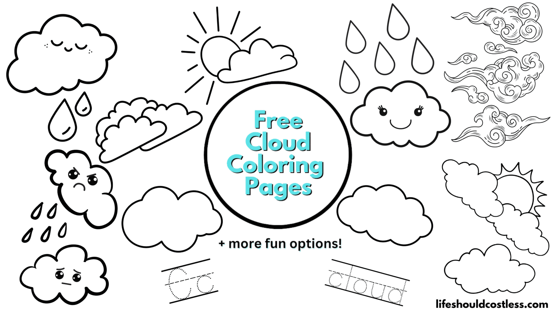 Cloud coloring pages free printable pdf templates