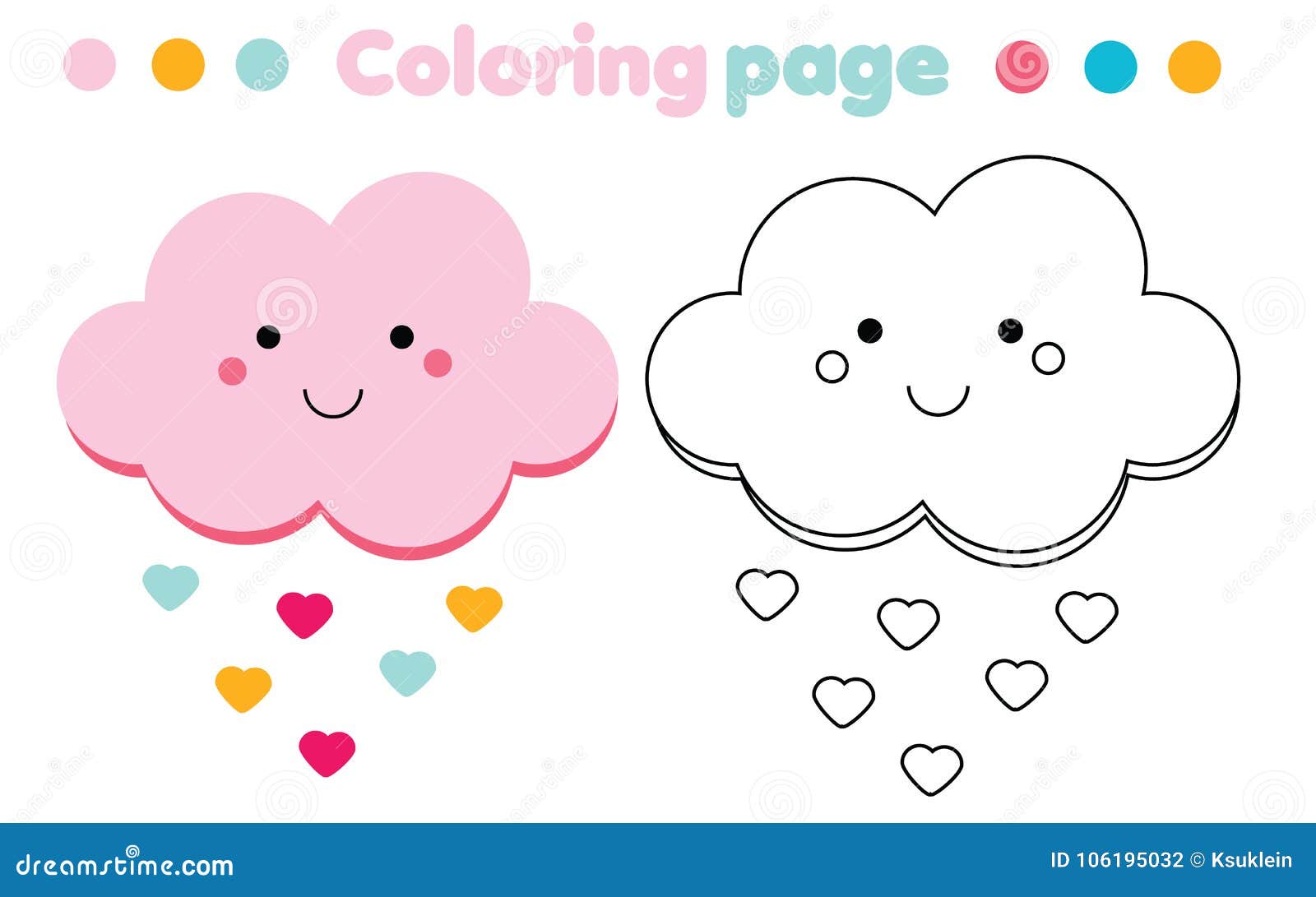 Coloring page with cute cloud drawing kids game printable activity stock vector