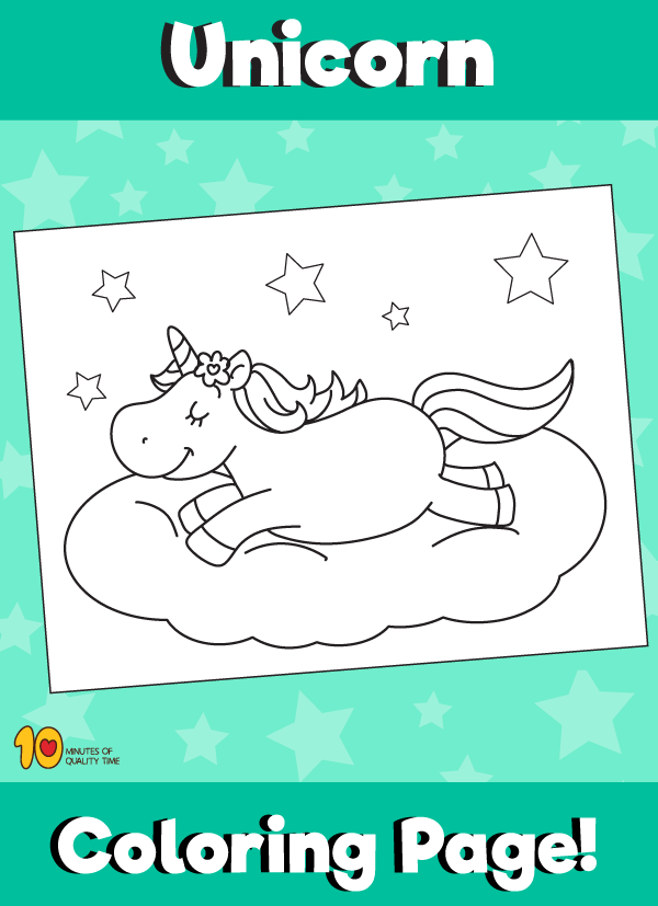 Unicorn on cloud coloring page â minutes of quality time