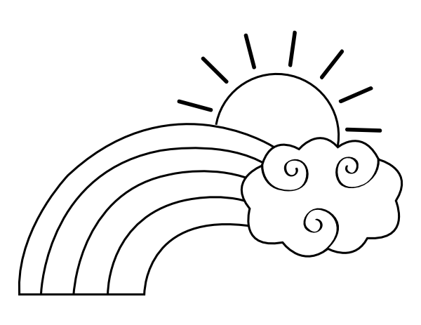 Printable rainbow cloud and sun coloring page