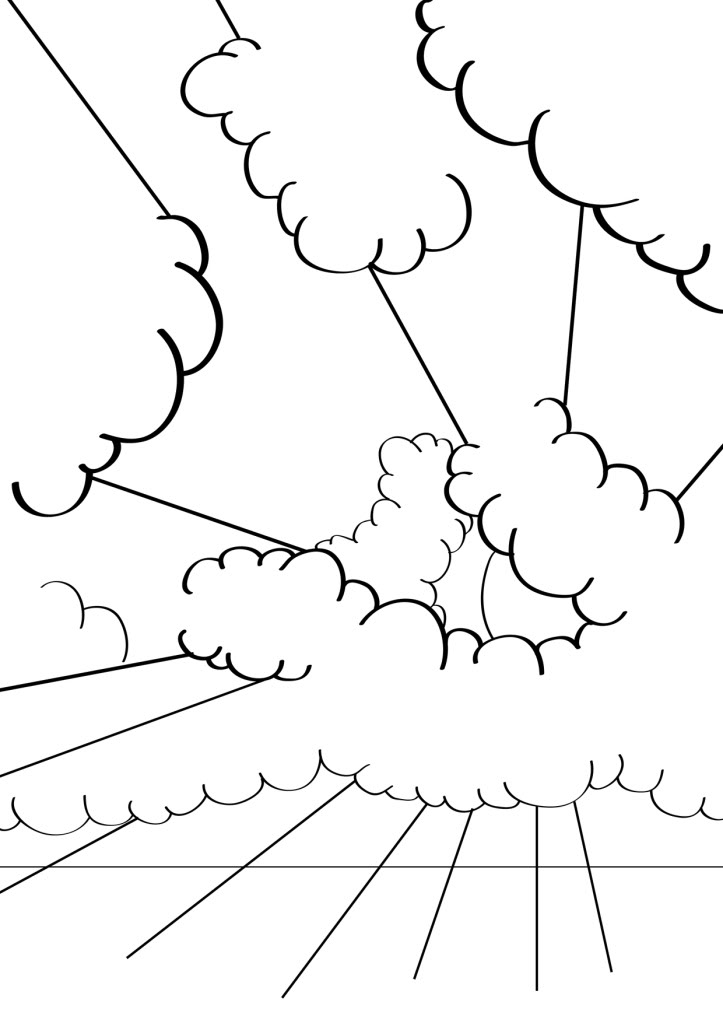 Coloring pages sunburst through clouds coloring page