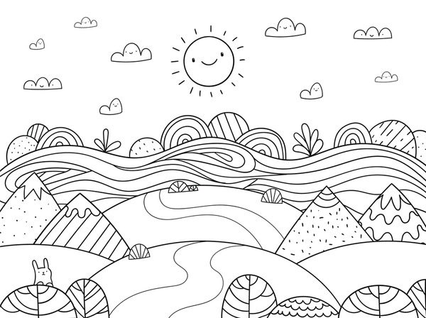 Thousand coloring page sun clouds royalty