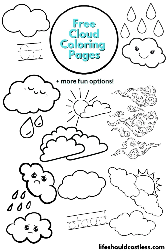 Cloud coloring pages free printable pdf templates