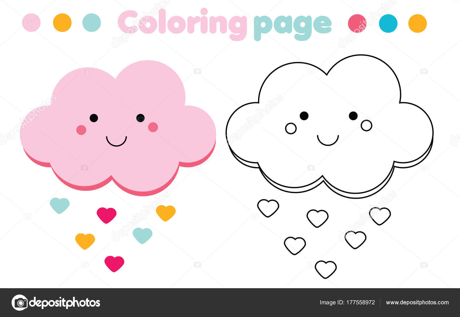 Coloring page cute cloud color picture educational children game drawing stock vector by ksuklein