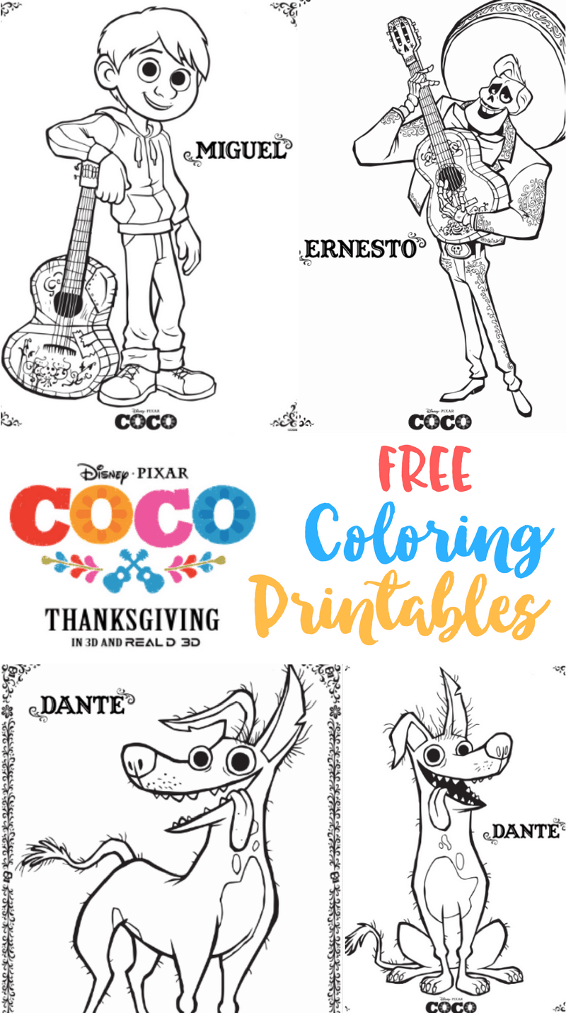 Coco free printable coloring sheets pixarcoco sunny sweet days