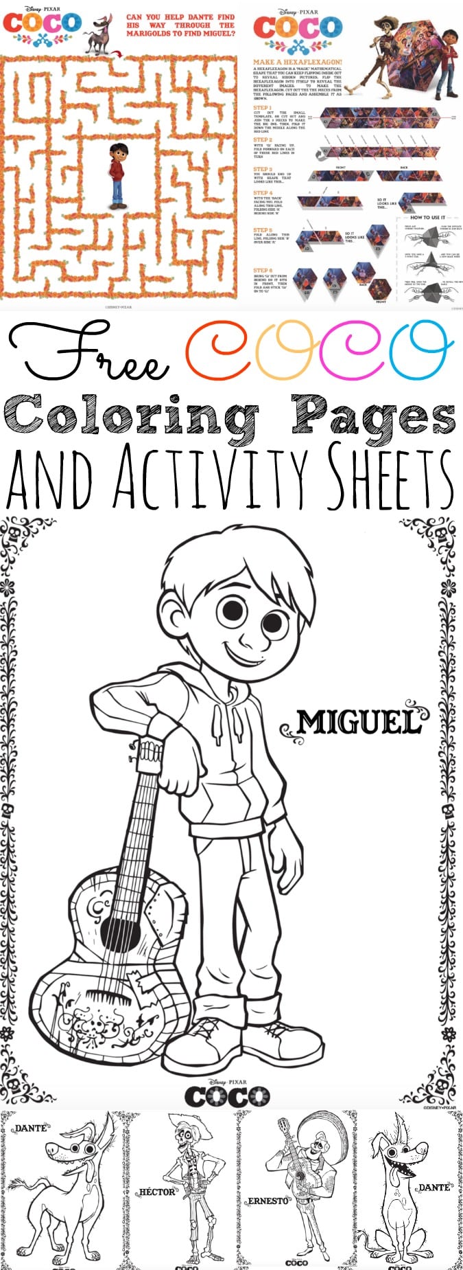 Free coco coloring pages and activity sheets