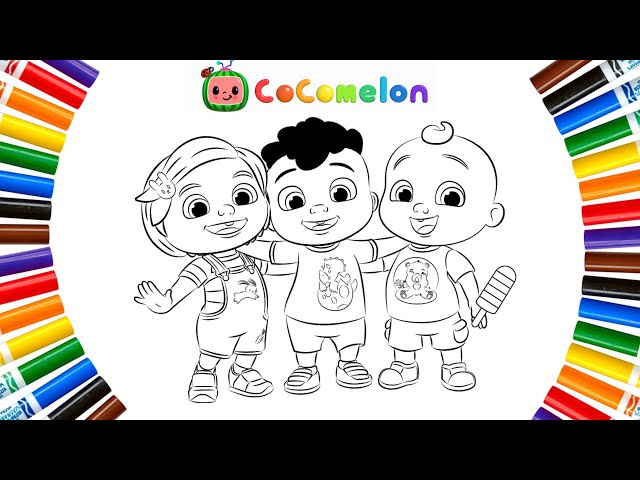 Cocoelon characters coloring page jj cody and nina