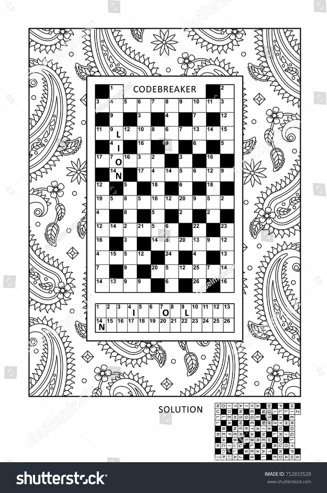 Puzzle coloring activity page grownups codebreaker stock vector royalty free