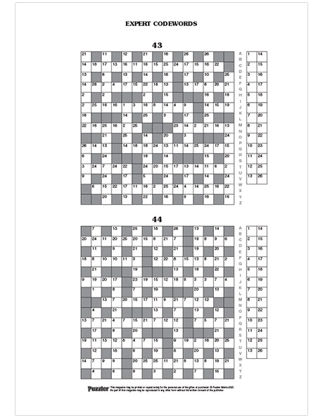 Expert codewords printable puzzles