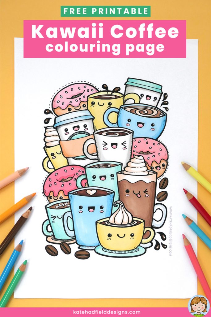 Kawaii coffee free colouring page