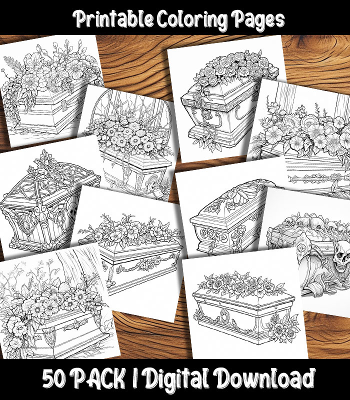 Coffin coloring pages digital pack happy colorist