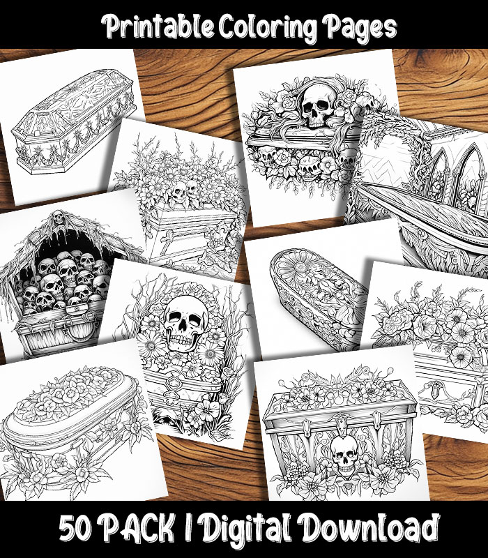 Coffin coloring pages digital pack happy colorist