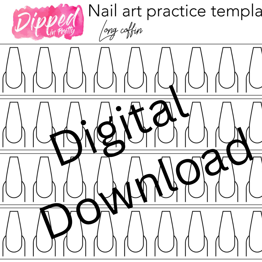 Nail art template long coffin instant download practice sheet â dipped in pretty