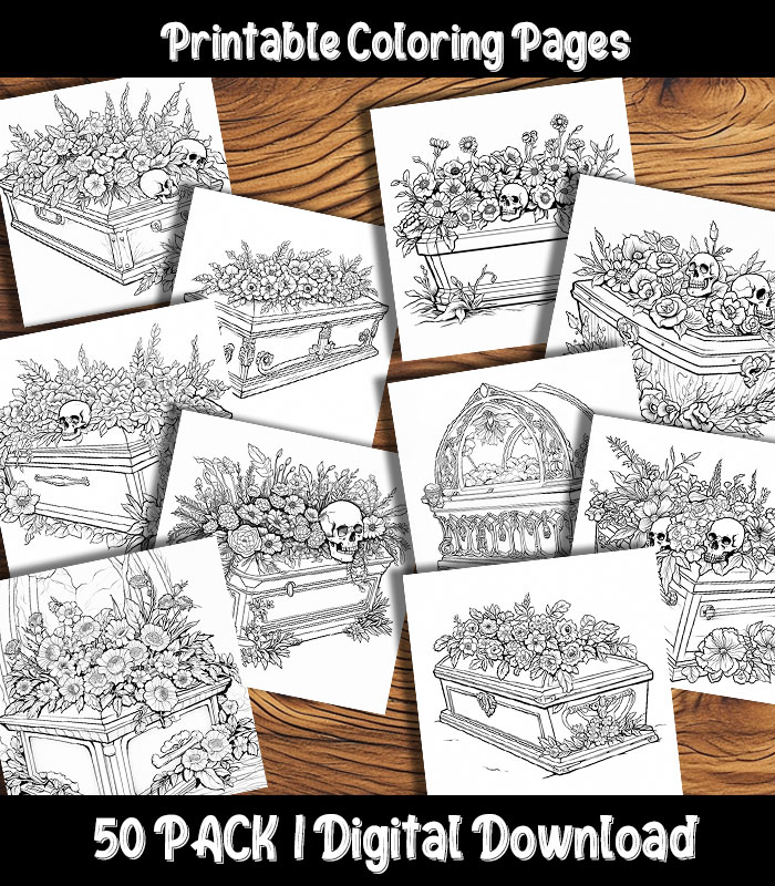 Coffin coloring pages digital pack happy colorist