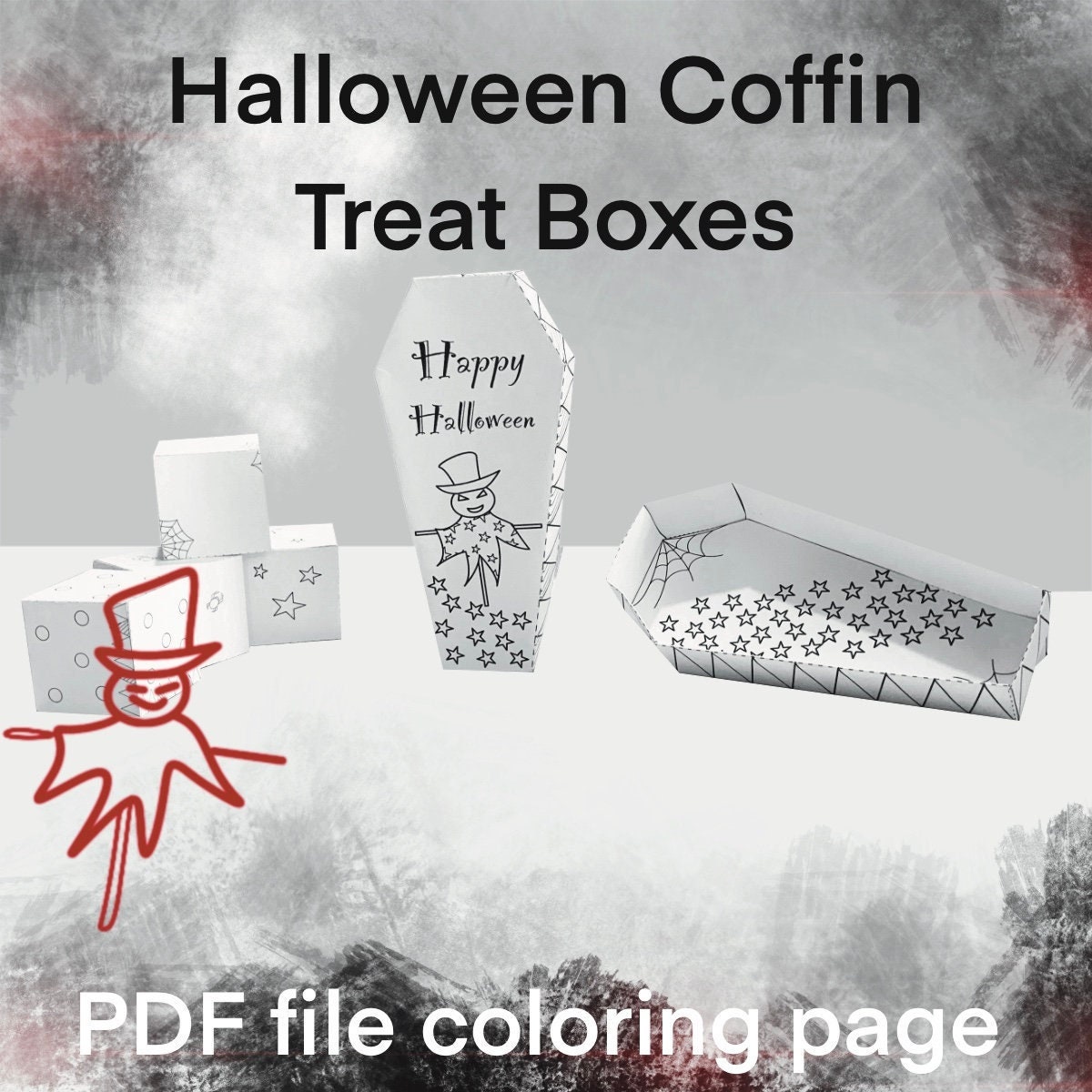 Halloween coffin boxes for print halloween party cut out paper crafts for kids and parties coffin box digital download favor box