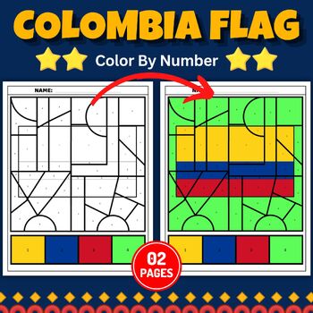 Colombia flag color by number coloring page