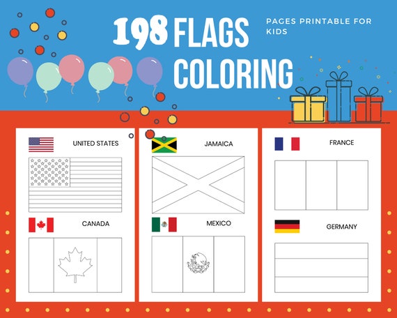 Flags coloring pages printable for kids pdf file us letter instant download kdp coloring book for kids