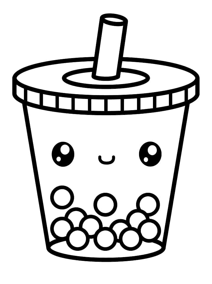 Kawaii boba tea printable coloring page