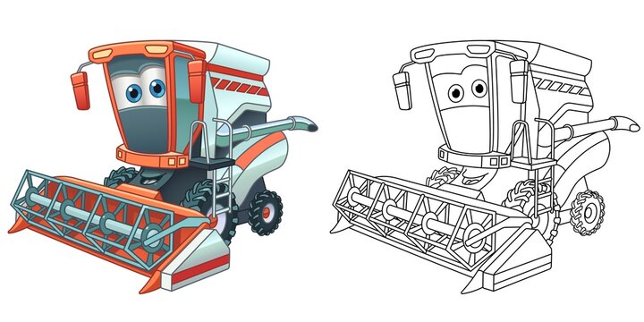 Coloring page with bine harvester line art drawing for kids activity coloring book colorful clip art vector illustration vector