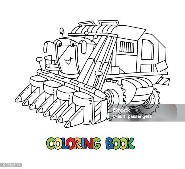 Funny bine harvester with eyes coloring book stock illustration