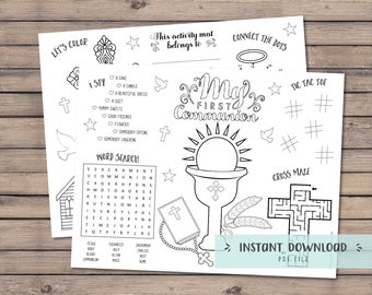 First munion coloring activity sheets holy munion favor printable coloring placemat first munion activities instant download