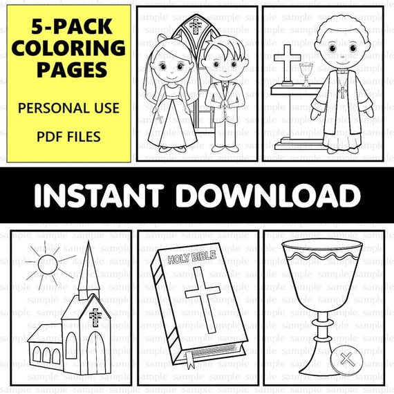 Munion coloring page boy girl first holy munion religious party favors activity pack coloring sheets instant download pdf