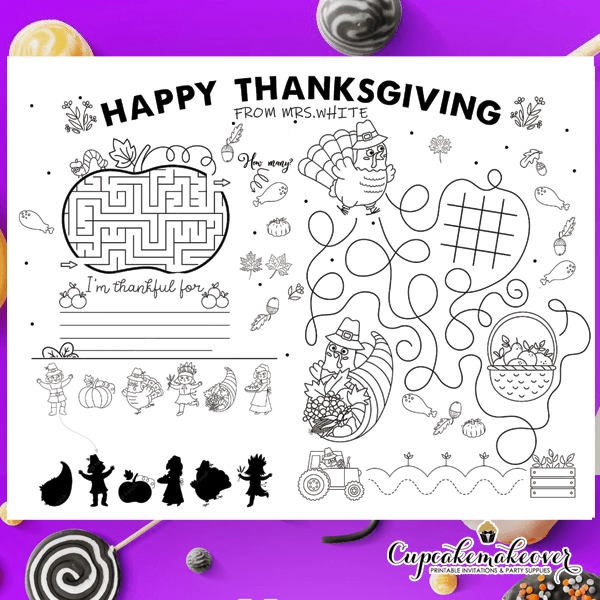 Thanksgiving festive coloring sheet party activity