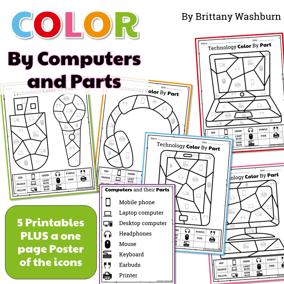 Technology color by puters and parts printable worksheets