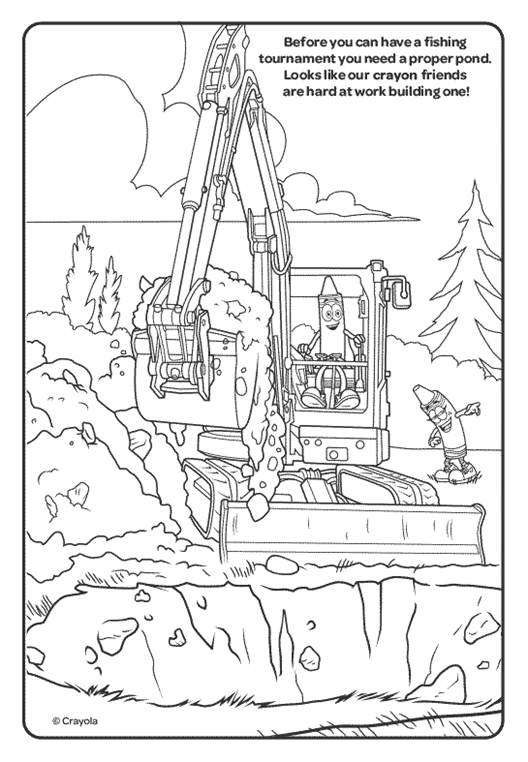 Excavator construction coloring page