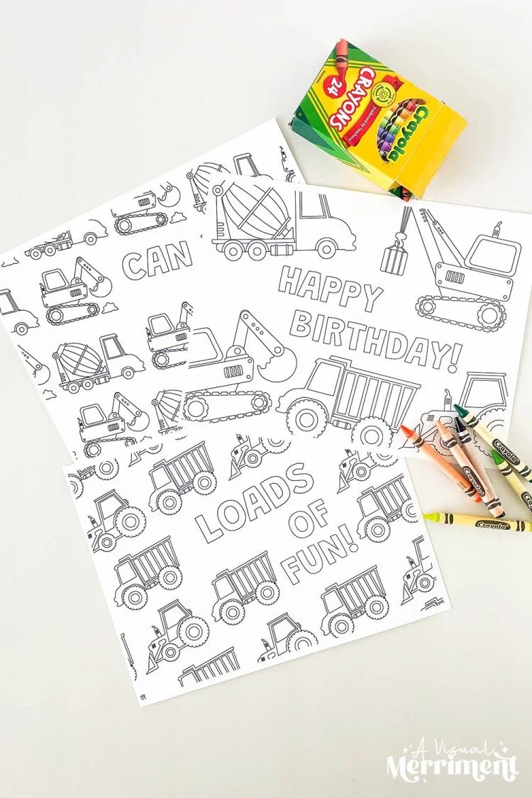 Free printable construction coloring pages for a party a visual merriment kids crafts adult diys parties planning home decor