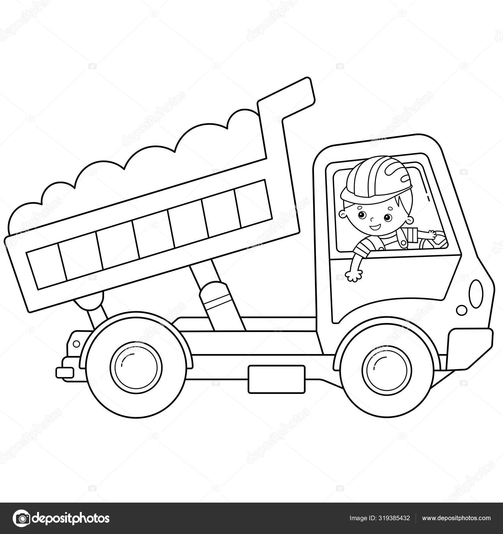 Coloring page outline of cartoon lorry or dump truck construction vehicles coloring book for kids stock vector by oleon