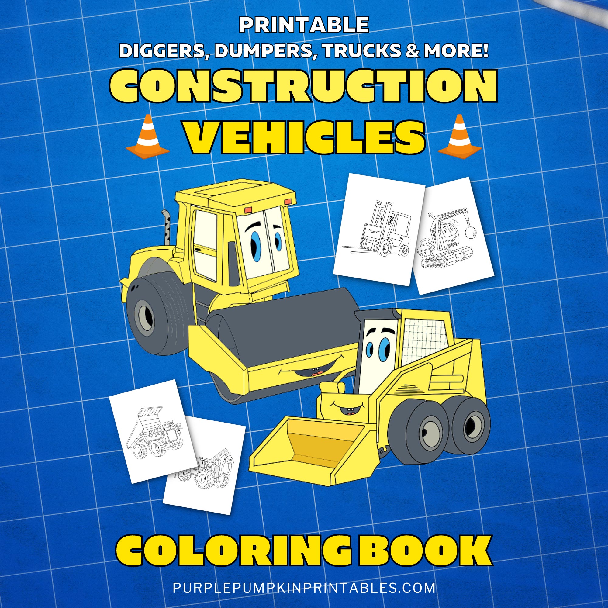 Printable construction vehicle coloring book made by teachers