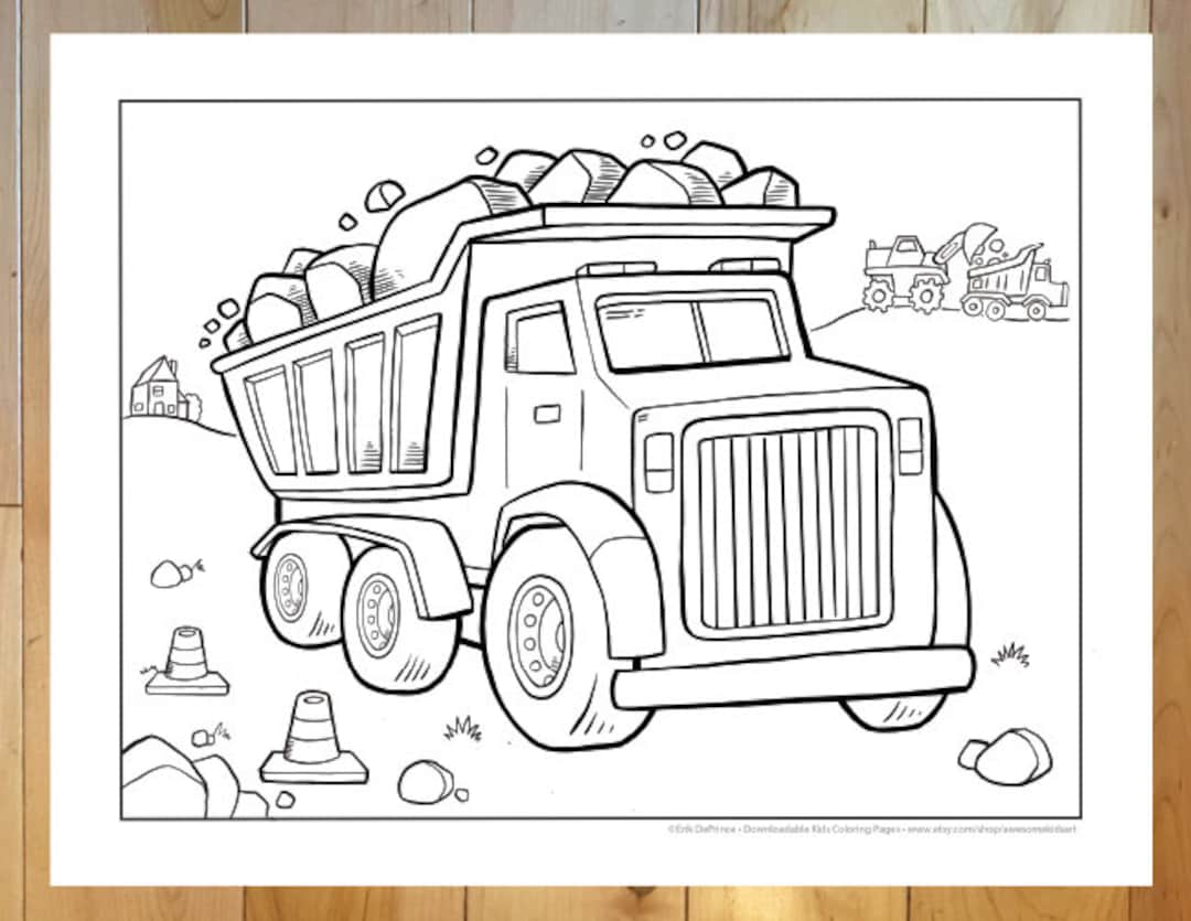 Big construction dump truck coloring page downloadable pdf file