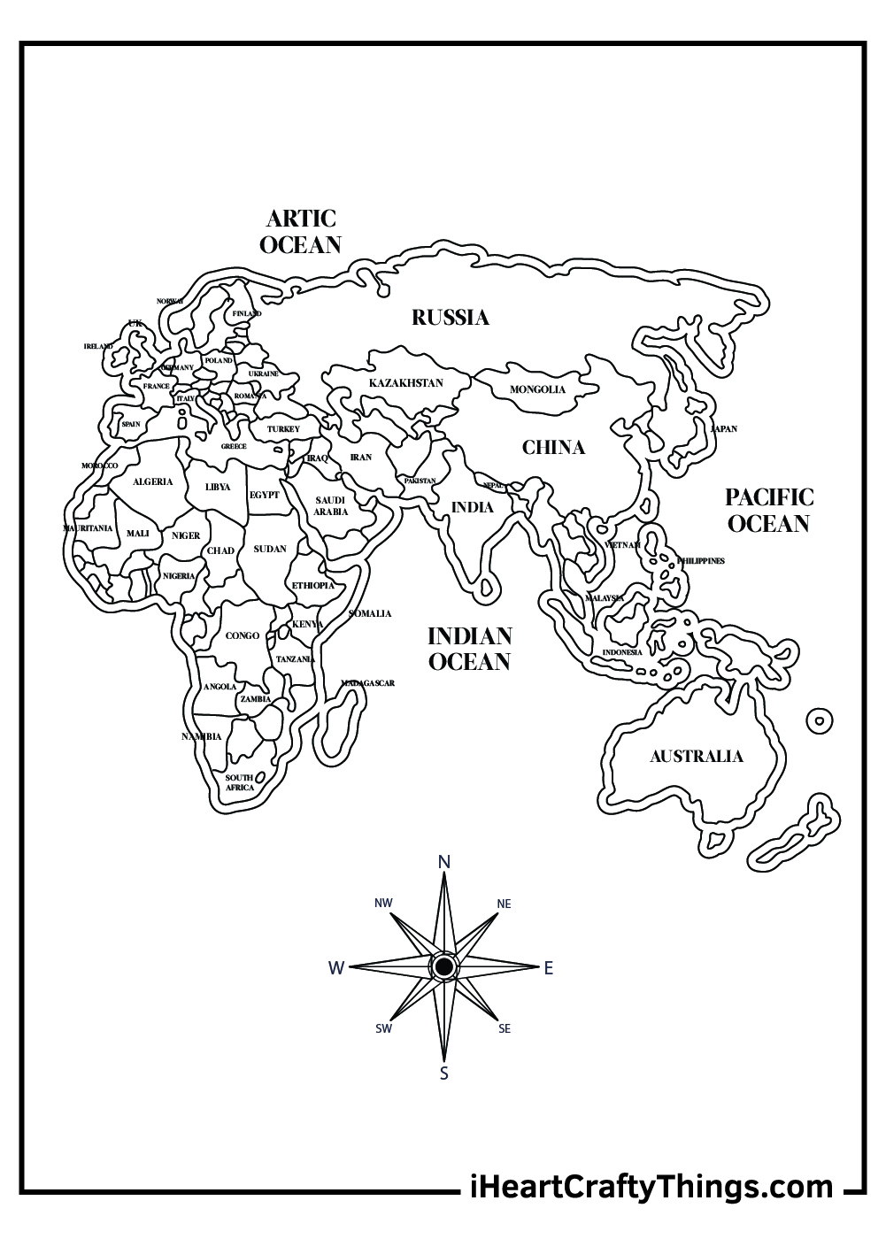 World map coloring pages free printables