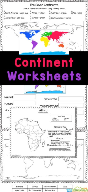 Continent worksheets