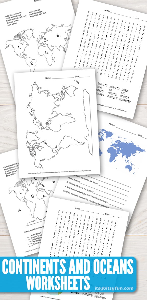 Continents and oceans worksheets