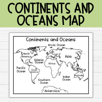 World map continents and oceans black and white coloring sheet