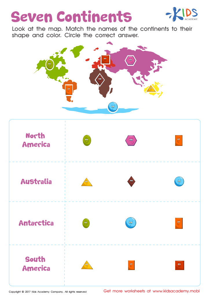 Seven continents worksheet free pdf printout for kids