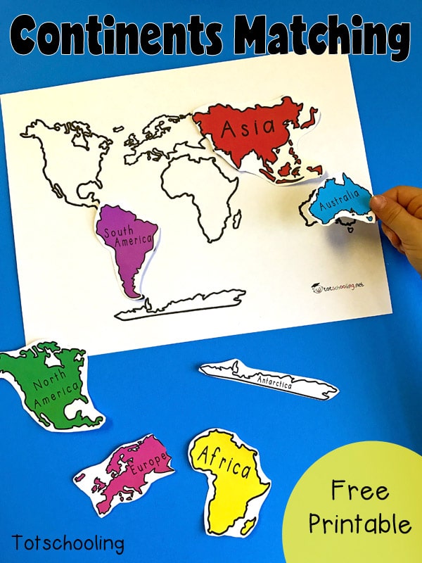 Free continents matching printable